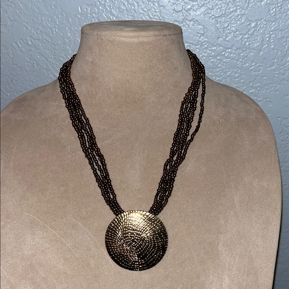 Elegant Gold colored and Brown Beaded Necklace